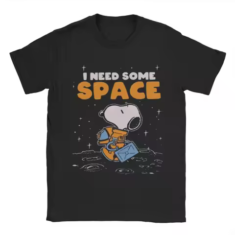 Snoopy Space T Shirts Men Women's 100% Cotton Vintage T-Shirts Round Neck Tee Shirt Short Sleeve Clo