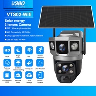 V380 Pro Three Screen CCTV Solar Outdoor IP66 Waterproof Wireless Camera 4G SIM Card Built-in Batter