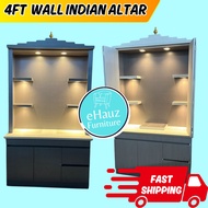 eHauz 4FT Indian Altar with LED Lighting & Storage Cabinet | Pooja Mandir Full Plywood