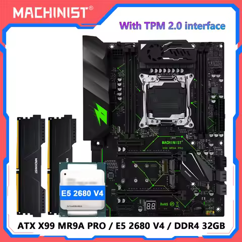 MACHINIST X99 MR9A PRO Motherboard TPM2.0 Interface, Xeon E5 2680 V4 CPU LGA 2011-3 DDR4 32GB RAM Fo