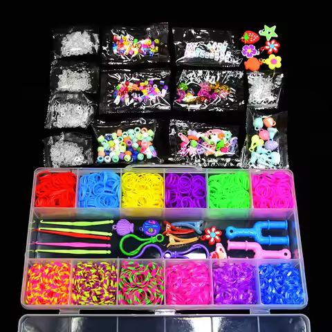 1800pcs Colorful Rubber Loom Bands Elastic DIY Set Box Girls Gift Weaving Bracelet Tool Kit Kids Toy