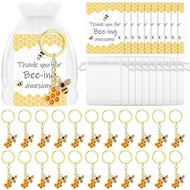 10 Piece Set of Bee Employee Thank-You Gift Inspiration Bee Keychain Thank You Card Organza Bag as a