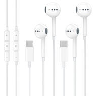 2 Pek Earbud Berwayar untuk iPhone, Penyambung USB Jenis C, Fon Telinga dengan Mikrofon, Kawalan Vol