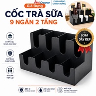 2-Tier 9-Compartment Milk Tea Cup Holder, Convenient Mixing Shelf for Cafes, Milk Tea, Bar