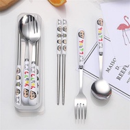 Three-piece cutlery set Crayon Shin-chan stainless steel dining utensils chopsticks + fork + spoon s