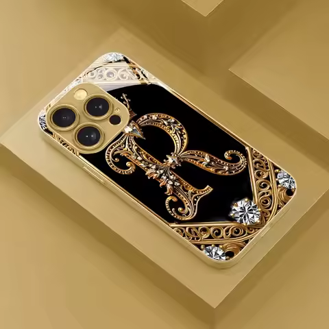Creative Elegant Letter R Gold Metallic Paint Glass Phone Case For iPhone 17 16 15 14 13 12 11 Pro M