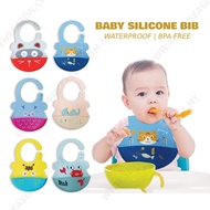 BPA Free Waterproof Food Grade Soft Silicone Bib/ Baby Cute Cartoon Adjustable Bib Good Quality