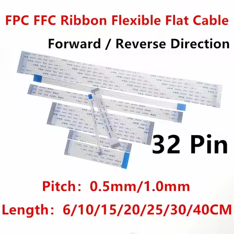 10PC FPC FFC Ribbon Flexible Flat Cable 32 Pin Pitch 0.5MM 1.0MM AWM 20624 80C 60V Length 6/10/15/20