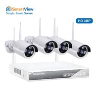 iSmartView - 免拉線3MP高清夜視NVR 4路4鏡頭 監控套裝 智能保安防盜 IP66 防水室內外通用 CCTV Security IP Cam無線閉路電視