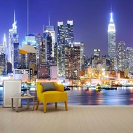 Living Room, TV Area, Sofa and Bedroom Manhattan Skyline Night View Tapestry
