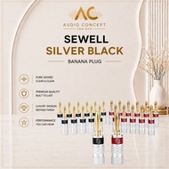 Sewell Silverback Banana Plugs for Speaker Wire-4mm Connectors (Up to 10 AWG)