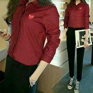 KEMEJA MERAH Latest Shirts Tops Shirts Women's Long Sleeve Red NEW X6E9 High Quality trendy Latest V