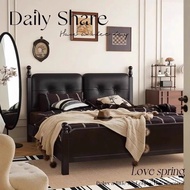 Real Storage Cork Bed Wooden Bed Owner Bedroom 1.5m Medium Retro Black Bed French Style Bag Reliable