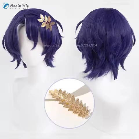 Game HSR Dr. Ratio Cosplay Wig Short Purple Highlights Scalp Cosplay Hair Heat Resistant Synthetic W