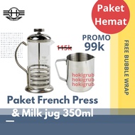 French Press Milk Jug 350ml Manual Package Brew Coffee Maker Tea Plunger Stainless Latte Art - HOKI GRUB