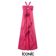 iCONiC PINK TIE DYE GLITER MAXI DRESS #9063 ชุดเดรสยาว 120cm. เกาะอก ผูกคอ ยางยืดหลัง สีชมพู แต่งเลื