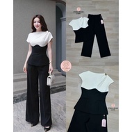 2-8170 Athena Brand Set Off-Shoulder Shirt With Back Zipper Matching Long Pants [2PM]