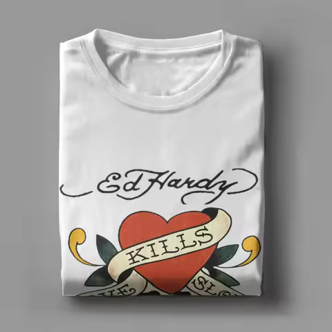 E-Eds Hardys Love Kills Slowly T-Shirt Men Novelty Cotton Tees Crew Neck Short Sleeve T Shirt Gift I