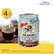 伯朗咖啡 - 4罐 - 醇黑咖啡 (無糖) 罐裝 (240ml x4)[新舊包裝隨機發送]