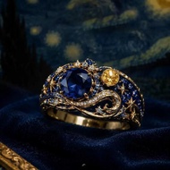 {Star Moon Night Ring} Van Gogh Star Moon Night Famous Painting Ring Flashing Diamond Star Vortex Te