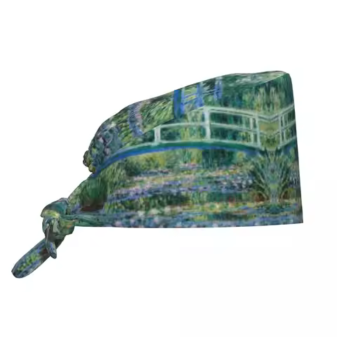 The Waterlily Pond Green Harmony Medical Staff Scrubs Hat Claude Monet Water Lilies and Japanese Bri