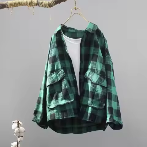 Mori Girls Japan Style 100% Cotton Yarn Green Red Plaid Shirts and Blouses Plus Size Fine Elegant Bl