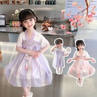 5Y-9Y Linabell traditional costume hanfu oriental dress kids girls dresses cny cheongsam chiffon tee