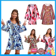 60s 70s Retro Hippie Dress for Women Flower Disco Party Carnival Costume