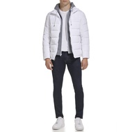 Kenneth Cole Men's Hood Puffer Angled Welt Pockets Horizontal Quilting Jacket