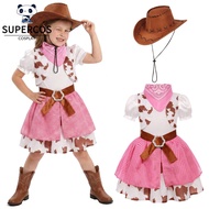 Cowgirl Cosplay Pink Dress Costume Set Halloween Party Kids Outfit