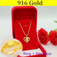 New Style Gold 916 Original Necklace for Women Free Ring Jewellery Set Lucky Gold Chain Jewellery Pendant Korean Style