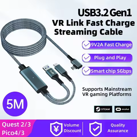 USB3.2 Gen1 VR Link Cable for Oculus Quest 2 3 3S/PICO Neo3/PICO 4 Quick Charge 9V 2A Cable 5Gbps US