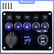5 Gang Rocker Switch Panel Waterproof Marine Ignition Switch Panel 12V/24V LED Rocker Switch SHOPSBC