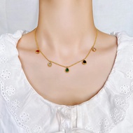 New Colorful Water Drop Gem Titanium Steel Necklace Non-Fade Clavicle Chain