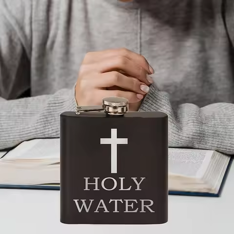 New 168ML Cross Holy Water Bottle Black Hip Flask Stainless Steel Hip Flask Hip Flask Alcohol Whiske