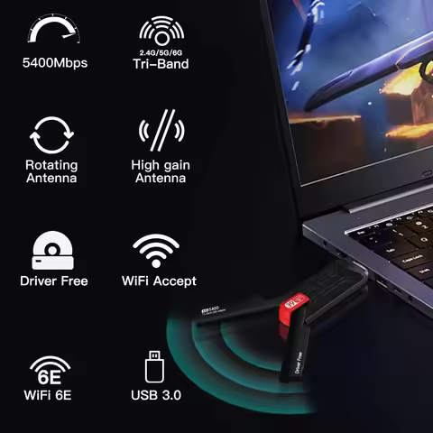 AX5400 USB 3.0 WiFi6E Adapter Triple Band Wireless Card 802.11AX 6GHz High Gain Antenna For PC/Lapto