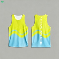 (xinghe88) Customizable Neon Yellow & Sky Blue Wave Tank Top – Personalized Club Name Print
