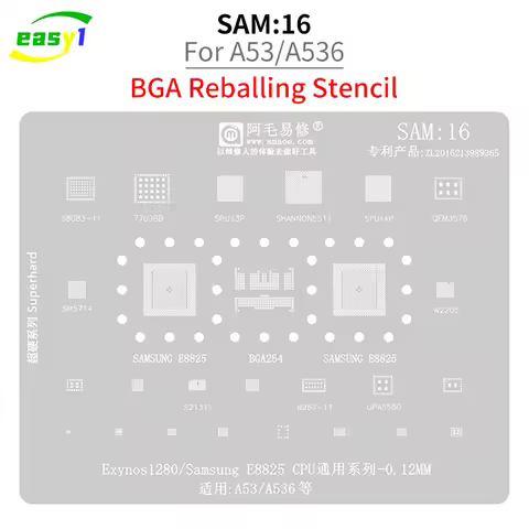 AMAOE SAM16 BGA Reballing Stencil For Samsung A53 A536 Exynos 1280 E8825 CPU SPU13 S5511 EMMC DDR 77