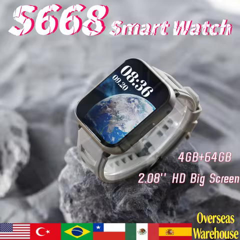 S668 Smart Watch Android 11.0 OS 2.64 Inch Large Screen MTK6739 500W Camera 1200mAH Battery Strap Re