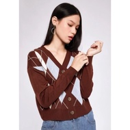 V-neck Argyle cardigan brown colorbox