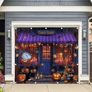 1PC 8x7ft Halloween Candy Shop Garage Door Banner Decorations Magic Witch Pumpkin Maple Leaves Night