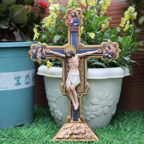 Resin Crucifix Model Cross Jesus Christ Statue Wall Hanging Church Ornaments Home Chapel Decoration 