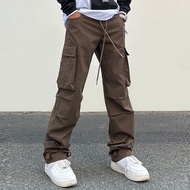 Black Cargo Pants Men Hip Hop Plus Size Casual Straight Cut Slim Fit Tactical Long Kargo Seluar Kerj