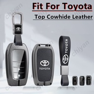 Key Cover Case Car Zinc Alloy Metal Leather Fob Keychain Accessories For Toyota Innova Zenix Fortuner Alphard Hilux Revo Yaris Cross Land Cruiser 300