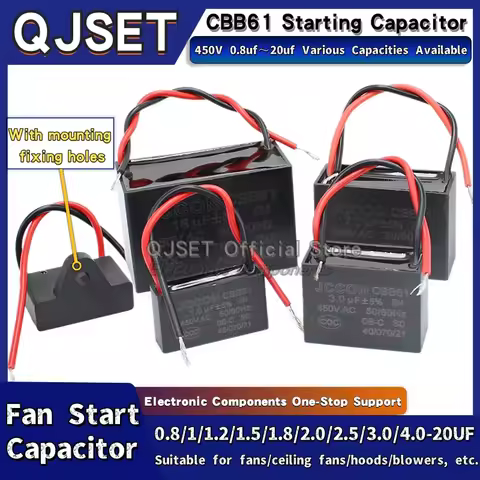 1pcs CBB61 Fan starting capacitor 450V 0.8/1/1.2/1.5/2/2.5/3/3.5/4/4.5/5/6/7/8/10/12/15/18/20UF Ceil
