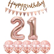 2 Balloons Number 21+ haappy Birthday Garland + Rose Gold Banner foil Balloon 21th Birthday Decorati