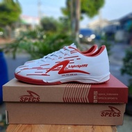 MERAH Specs Lightspeed Reborn Futsal Shoes In White and Red + All-Round Soles, Sizes 36-44