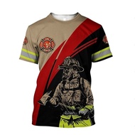 Firefighter T-shirt with Fire Axe Pattern Exclusive Fire Rescue Shirt