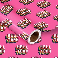 LeZakaa Funny Wrapping Paper Roll - Mini Roll - HELL YEAH Text with Rainbow Shadows in Pink - Party 