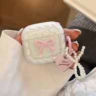 3D Embroidered Bow Cute Cat Case For Apple AirPods 4 3 2 Rd Full Coverage Covers For AirPods Pro 2 3